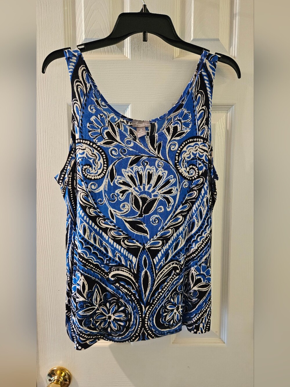 Chico's Sz. 2 ~ TRAVELER Blue Floral-Print Tank Top